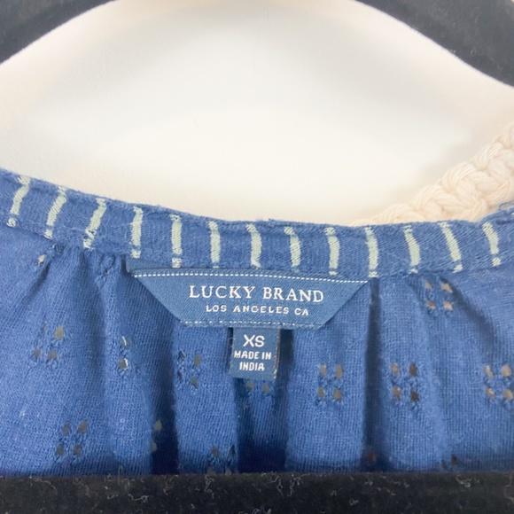 Lucky Brand Blue Eyelet Stripe Peasant Blouse XS - Picture 8 of 9